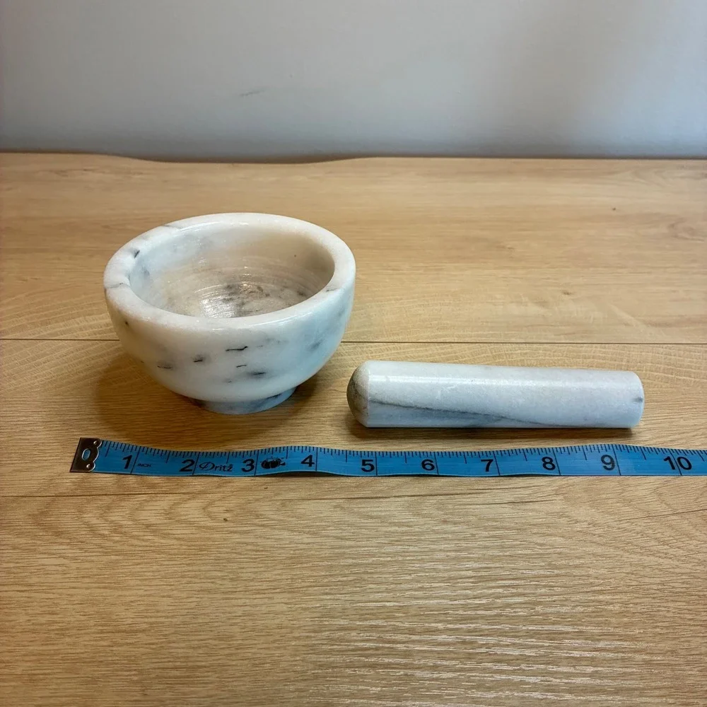 White Marble Mortar and Pestle Set Natural Stone Herb Spice Grinder Polished 4in